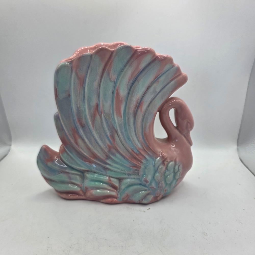 Royal Haeger R-712 Swan Planter Vase Pink Blue Turquoise MCM Art Pottery USA